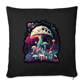 Mushrooms Nature Cosmic Neon Raver Goa Freedom - Sofa pillowcase 17,3'' x 17,3'' (45 x 45 cm) - black - Front