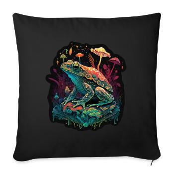 Mushrooms Frog Nature Cosmic Neon Raver Goa - Sofa pillowcase 17,3'' x 17,3'' (45 x 45 cm) - black - Front