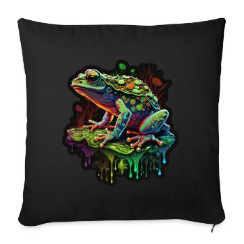 Mushrooms Frog Nature Cosmic Neon Raver Goa - Sofa pillowcase 17,3'' x 17,3'' (45 x 45 cm) - black - Front