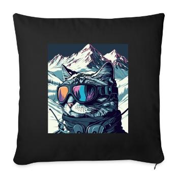Winter Cat Ski Snowboard Snow Kitten - Sofa pillowcase 17,3'' x 17,3'' (45 x 45 cm) - black - Front