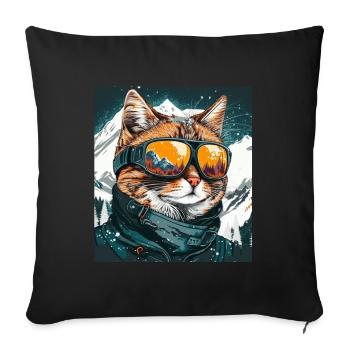 Winter Cat Ski Snowboard Snow Kitten - Sofa pillowcase 17,3'' x 17,3'' (45 x 45 cm) - black - Front