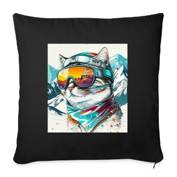 Winter Cat Ski Snowboard Snow Kitten - Sofa pillowcase 17,3'' x 17,3'' (45 x 45 cm) - black - Front