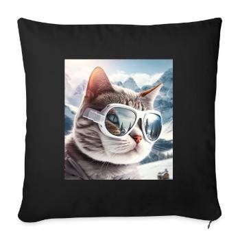 Winter Cat Ski Snowboard Snow Kitten - Sofa pillowcase 17,3'' x 17,3'' (45 x 45 cm) - black - Front
