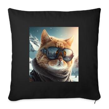 Winter Cat Ski Snowboard Snow Kitten - Sofa pillowcase 17,3'' x 17,3'' (45 x 45 cm) - black - Front