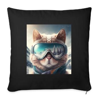 Winter Cat Ski Snowboard Snow Kitten - Sofa pillowcase 17,3'' x 17,3'' (45 x 45 cm) - black - Front