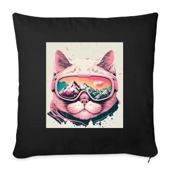 Winter Cat Ski Snowboard Snow Kitten - Sofa pillowcase 17,3'' x 17,3'' (45 x 45 cm) - black - Front