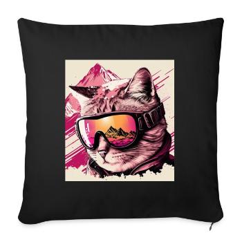 Winter Cat Ski Snowboard Snow Kitten - Sofa pillowcase 17,3'' x 17,3'' (45 x 45 cm) - black - Front