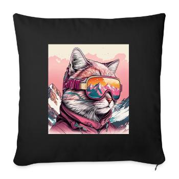 Winter Cat Ski Snowboard Snow Kitten - Sofa pillowcase 17,3'' x 17,3'' (45 x 45 cm) - black - Front