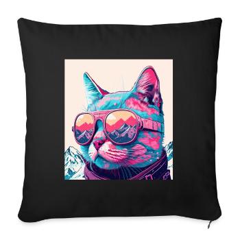 Winter Cat Ski Snowboard Snow Kitten - Sofa pillowcase 17,3'' x 17,3'' (45 x 45 cm) - black - Front