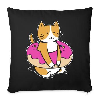 Chubby Cat Donut Sweet Pastry Swimming Float - Sofa pillowcase 17,3'' x 17,3'' (45 x 45 cm) - black - Front