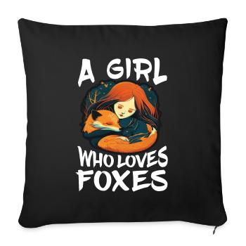Renard Renard Mama Renard Amour Nature Forest Fille - Housse de coussin décorative 45 x 45 cm - noir - Devant