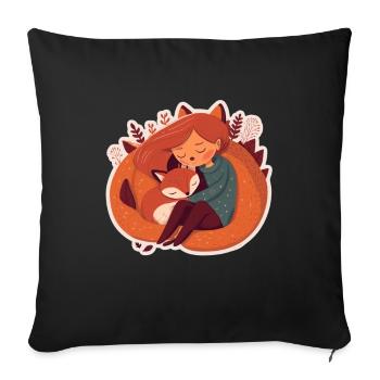 Renard Renard Mama Renard Amour Nature Forest Fille - Housse de coussin décorative 45 x 45 cm - noir - Devant