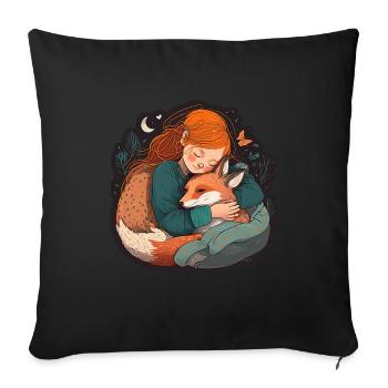 Renard Renard Mama Renard Amour Nature Forest Fille - Housse de coussin décorative 45 x 45 cm - noir - Devant