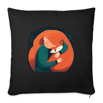 Renard Renard Mama Renard Amour Nature Forest Fille - Housse de coussin décorative 45 x 45 cm - noir - Devant