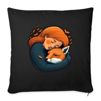 Renard Renard Mama Renard Amour Nature Forest Fille - Housse de coussin décorative 45 x 45 cm - noir - Devant