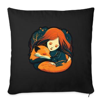 Renard Renard Mama Renard Amour Nature Forest Fille - Housse de coussin décorative 45 x 45 cm - noir - Devant