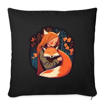 Renard Renard Mama Renard Amour Nature Forest Fille - Housse de coussin décorative 45 x 45 cm - noir - Devant