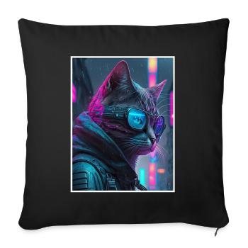 Cat Vaporwave Futuristic Neon - Sofa pillowcase 17,3'' x 17,3'' (45 x 45 cm) - black - Front