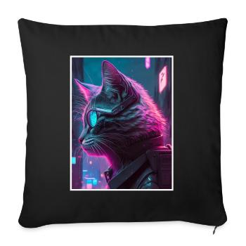 Cat Vaporwave Futuristic Neon - Sofa pillowcase 17,3'' x 17,3'' (45 x 45 cm) - black - Front