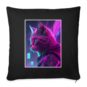 Cat Vaporwave Futuristic Neon - Sofa pillowcase 17,3'' x 17,3'' (45 x 45 cm) - black - Front