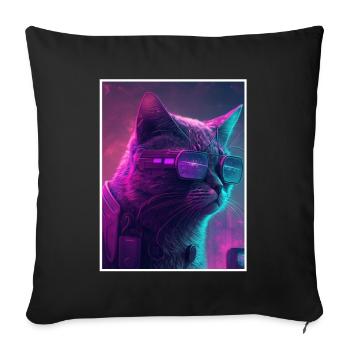 Cat Vaporwave Futuristic Neon - Sofa pillowcase 17,3'' x 17,3'' (45 x 45 cm) - black - Front