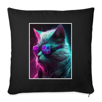 Cat Vaporwave Futuristic Neon - Sofa pillowcase 17,3'' x 17,3'' (45 x 45 cm) - black - Front