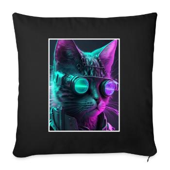 Cat Vaporwave Futuristic Neon - Sofa pillowcase 17,3'' x 17,3'' (45 x 45 cm) - black - Front