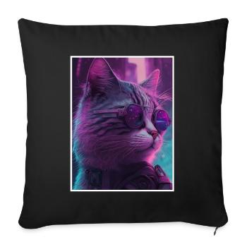 Cat Vaporwave Futuristic Neon - Sofa pillowcase 17,3'' x 17,3'' (45 x 45 cm) - black - Front