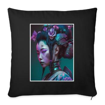 Geisha Anime Japon Vaporwave Anime Futuriste - Housse de coussin décorative 45 x 45 cm - noir - Devant