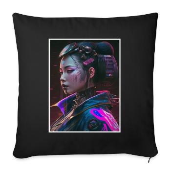Geisha Anime Japon Vaporwave Anime Futuriste - Housse de coussin décorative 45 x 45 cm - noir - Devant