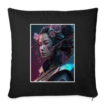 Geisha Anime Japon Vaporwave Anime Futuriste - Housse de coussin décorative 45 x 45 cm - noir - Devant