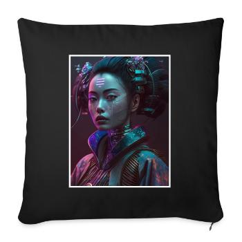 Geisha Anime Japon Vaporwave Anime Futuriste - Housse de coussin décorative 45 x 45 cm - noir - Devant