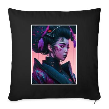 Geisha Anime Japon Vaporwave Anime Futuriste - Housse de coussin décorative 45 x 45 cm - noir - Devant