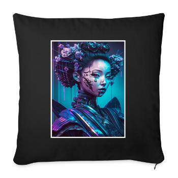 Geisha Anime Japon Vaporwave Anime Futuriste - Housse de coussin décorative 45 x 45 cm - noir - Devant