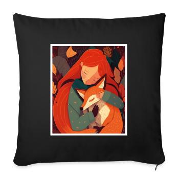 Renard Renard Mama Renard Amour Nature Forest Fille - Housse de coussin décorative 45 x 45 cm - noir - Devant