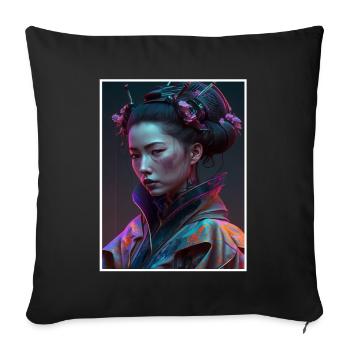Geisha Anime Japon Vaporwave Anime Futuriste - Housse de coussin décorative 45 x 45 cm - noir - Devant