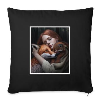 Renard Renard Mama Renard Amour Nature Forest Fille - Housse de coussin décorative 45 x 45 cm - noir - Devant