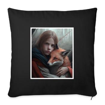 Renard Renard Mama Renard Amour Nature Forest Fille - Housse de coussin décorative 45 x 45 cm - noir - Devant