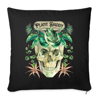 Drôle de crâne, papa végétal avec des plantes vertes - Housse de coussin décorative 45 x 45 cm - noir - Devant