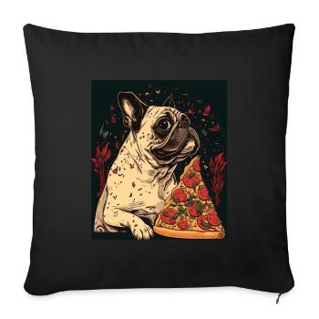 Französische Bulldogge Mops Hund Pizza Frenchie - Sofakissenbezug 45 x 45 cm - Schwarz - Vorne