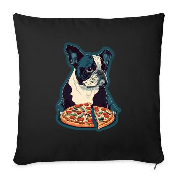 Französische Bulldogge Mops Hund Pizza Frenchie - Sofakissenbezug 45 x 45 cm - Schwarz - Vorne
