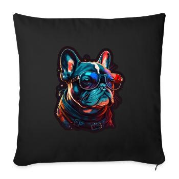 Lunettes de soleil French Bulldog Frenchie Dog - Housse de coussin décorative 45 x 45 cm - noir - Devant