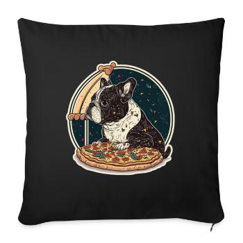 Französische Bulldogge Mops Hund Pizza Frenchie - Sofakissenbezug 45 x 45 cm - Schwarz - Vorne