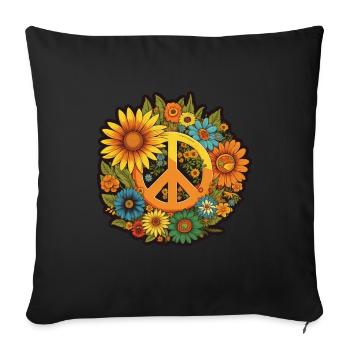Frieden Zeichen Blumen Pflanzen Abstrakt Peace - Sofakissenbezug 45 x 45 cm - Schwarz - Vorne