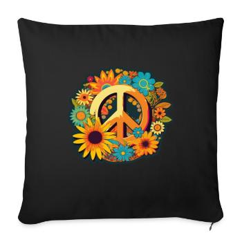 Signe de Paix Fleurs Plantes Abstrait Paix - Housse de coussin décorative 45 x 45 cm - noir - Devant