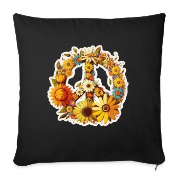 Frieden Zeichen Blumen Pflanzen Abstrakt Peace - Sofakissenbezug 45 x 45 cm - Schwarz - Vorne