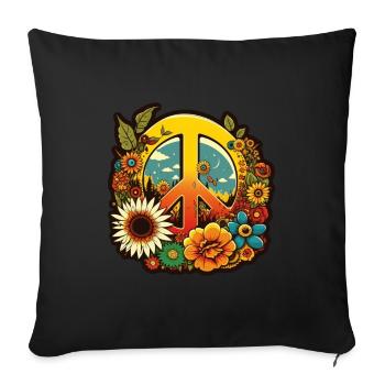 Frieden Zeichen Blumen Pflanzen Abstrakt Peace - Sofakissenbezug 45 x 45 cm - Schwarz - Vorne