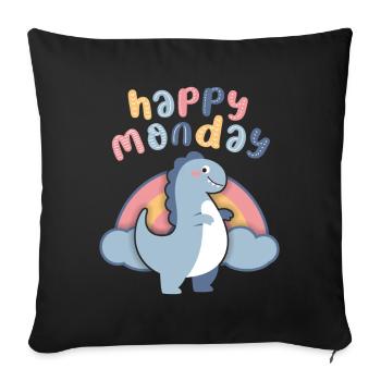 Kawaii Dinosaur Rainbow, Happy-Monday Dicton - Housse de coussin décorative 45 x 45 cm - noir - Devant