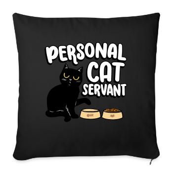 Chat personnel serviteur chat mangeur de nourriture pour chat - Housse de coussin décorative 45 x 45 cm - noir - Devant