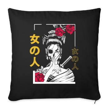 Japanese Samurai Flower Warrior Geisha Woman - Sofa pillowcase 17,3'' x 17,3'' (45 x 45 cm) - black - Front